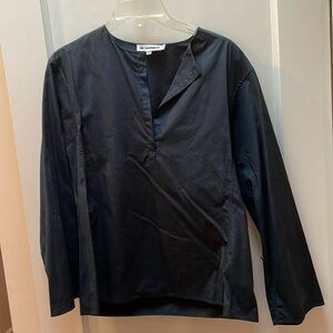 Jill Sander black cotton split neck shirt from Italy sz 40